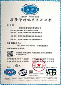 BBIN宝盈集团电线ISO质量治理系统证书